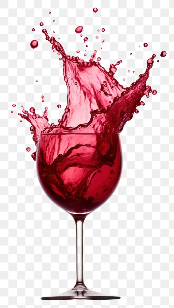 PNG Realistic wide red color wine water splash drink glass white background. AI generated Image by rawpixel.