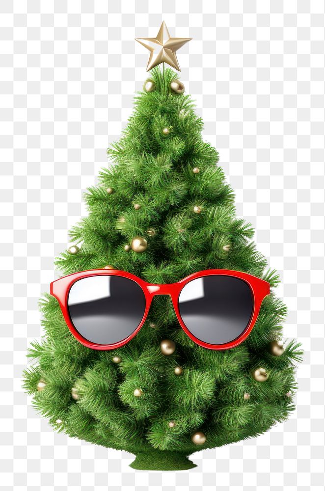 PNG  Christmas tree sunglasses plant white background. AI generated Image by rawpixel.
