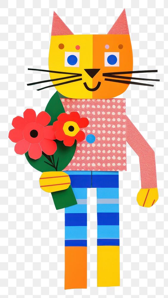 PNG  A cute cat holding a bunch of flowers anthropomorphic representation creativity. AI generated Image by rawpixel.