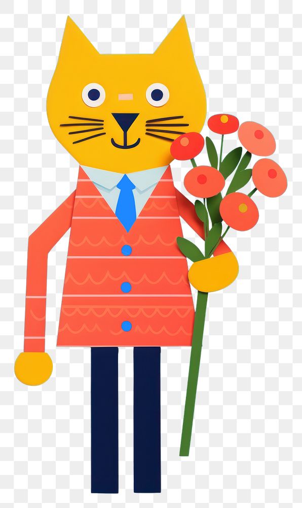 PNG  A cute cat holding a bunch of flowers mammal pet toy. AI generated Image by rawpixel.