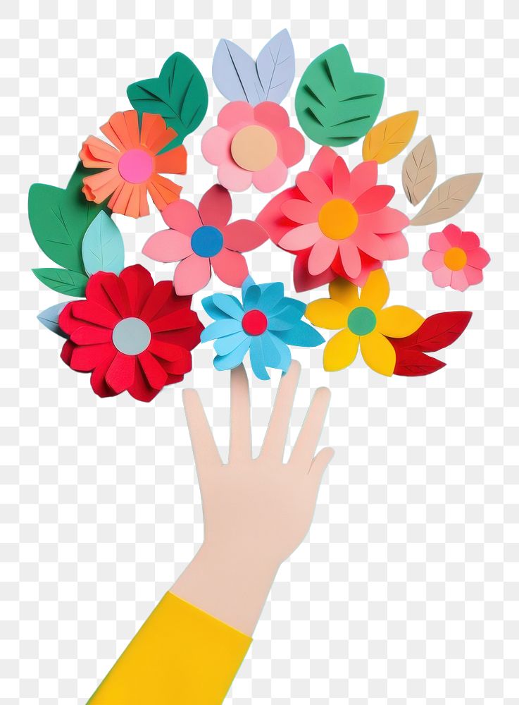 PNG  Hands holding paper head flower plant art. AI generated Image by rawpixel.