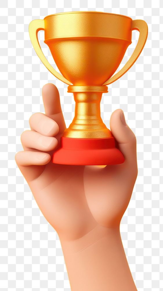 PNG  Golden trophy holding hand achievement. AI generated Image by rawpixel.