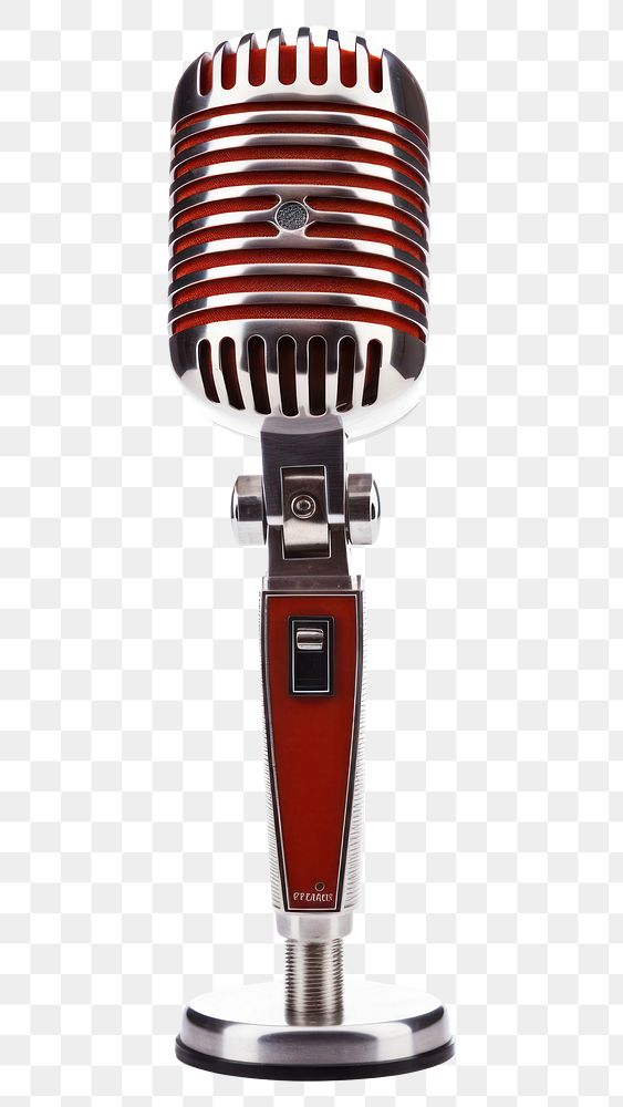 PNG Vintage microphone with mic stand white background technology noise. AI generated Image by rawpixel.