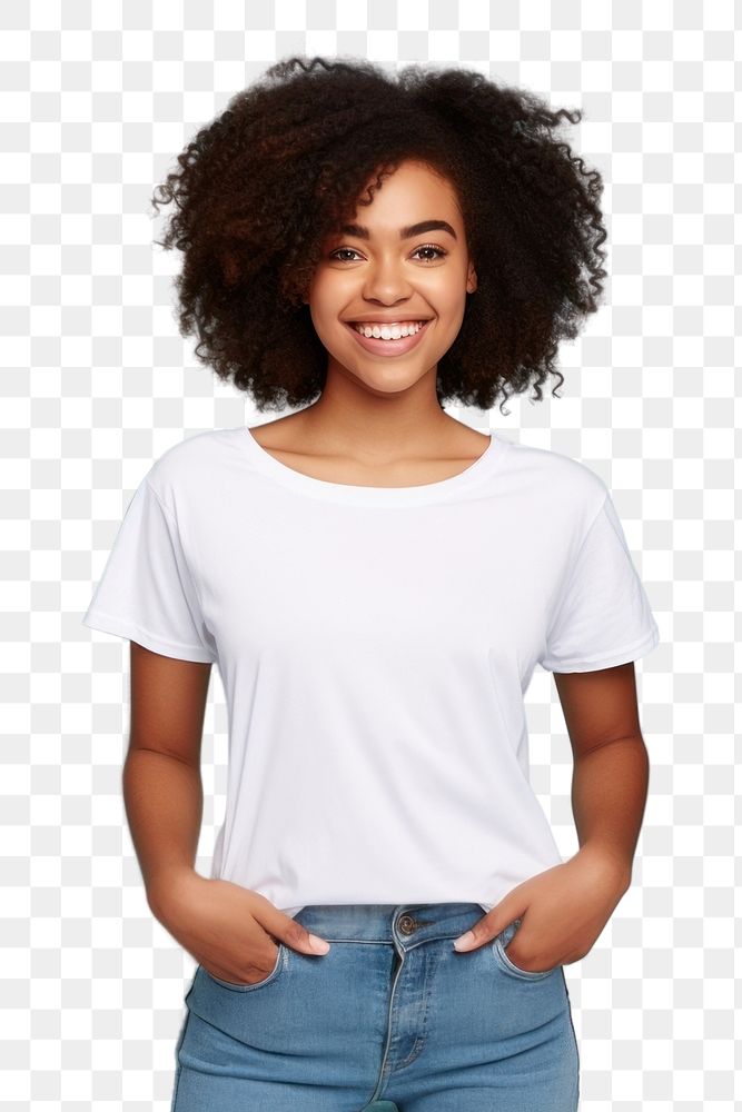 PNG African student girl standing t-shirt white. AI generated Image by rawpixel.