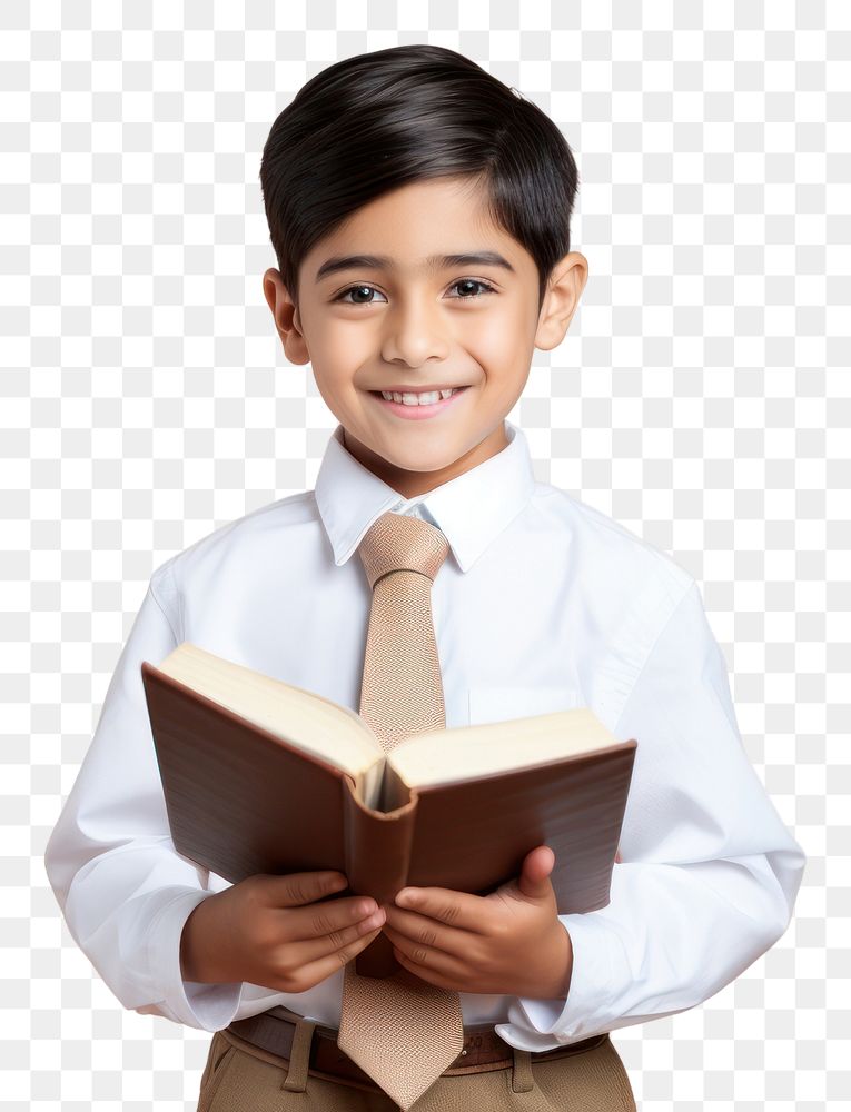 PNG  Kid in school uniform holding a book student reading intelligence. AI generated Image by rawpixel.