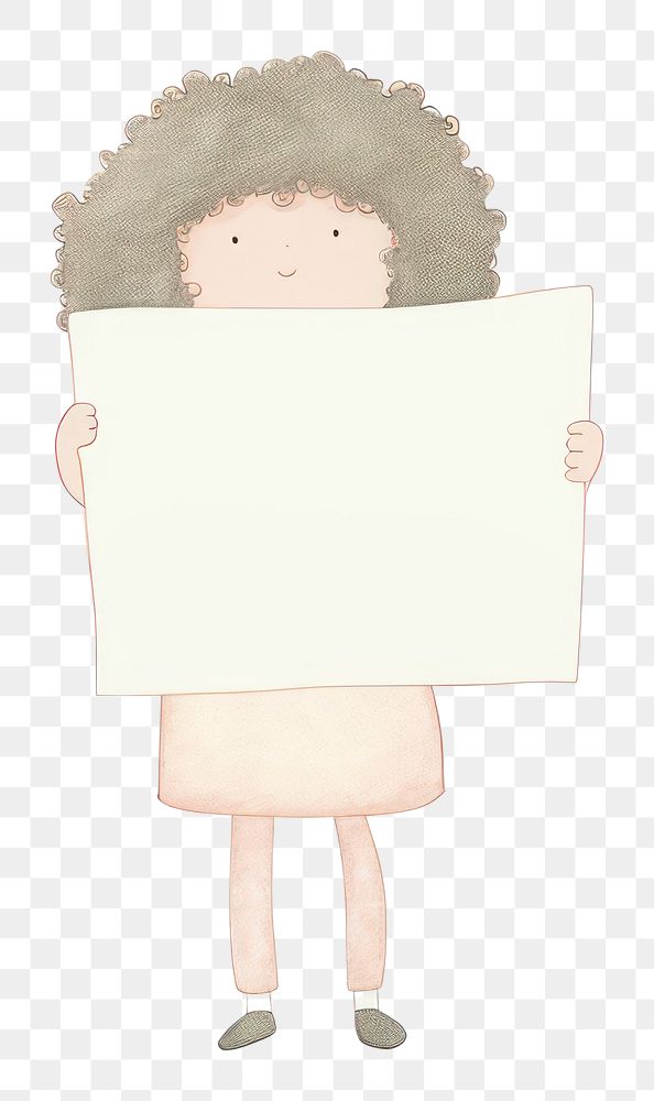 PNG Girl character holding blank space sign drawing sketch white background. AI generated Image by rawpixel.
