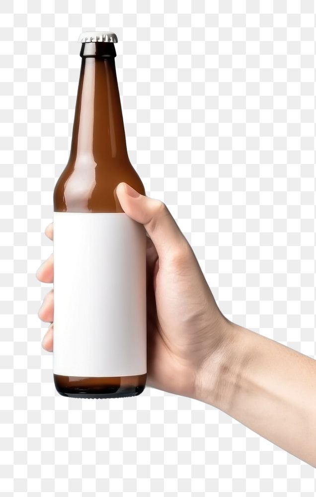 PNG Beer bottle with white lable holding drink hand. AI generated Image by rawpixel.