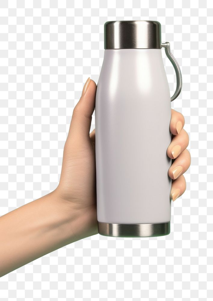 PNG Thermal flask holding bottle hand. AI generated Image by rawpixel.