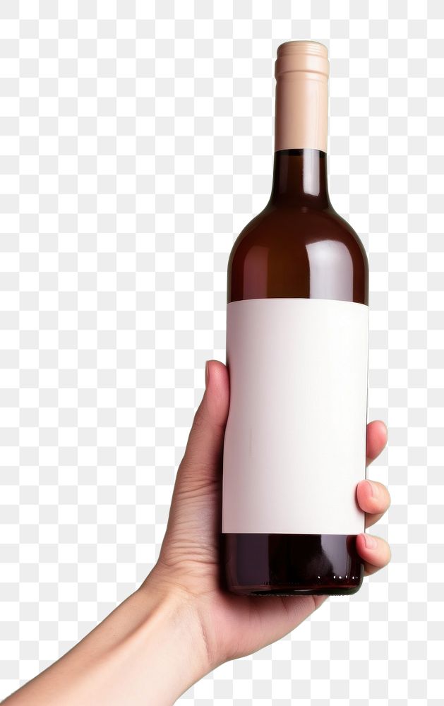 PNG Wine bottle with white label wine holding drink. AI generated Image by rawpixel.