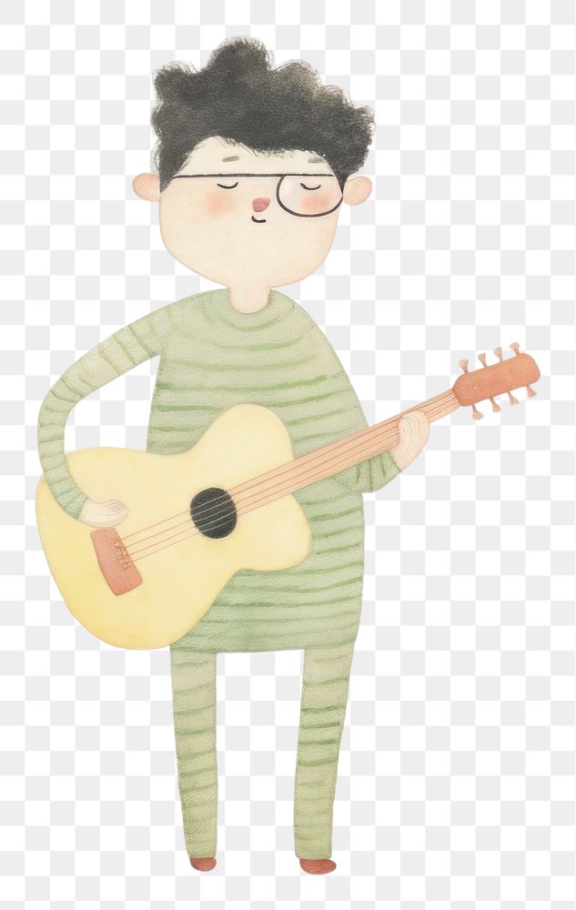 PNG Boy character playing guitar performance creativity musician. AI generated Image by rawpixel.