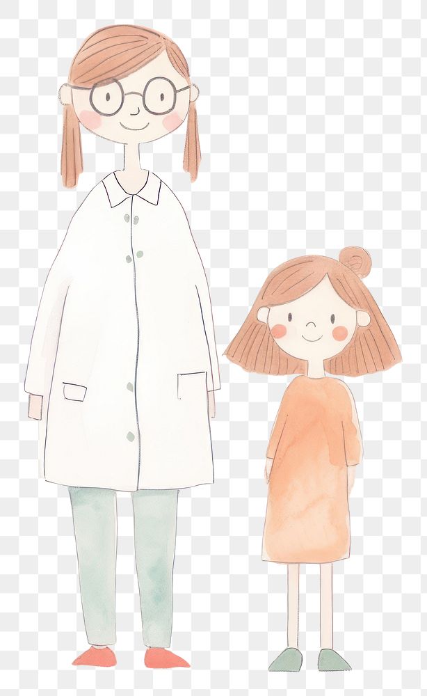 PNG Girl character with doctor drawing sketch togetherness. AI generated Image by rawpixel.