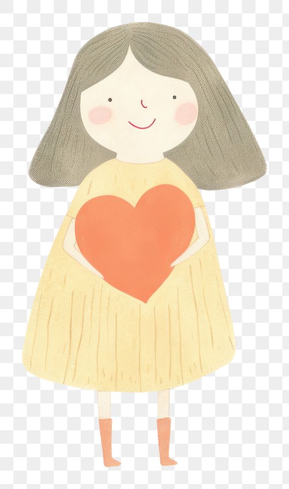 PNG Girl character holding heart drawing sketch child. AI generated Image by rawpixel.