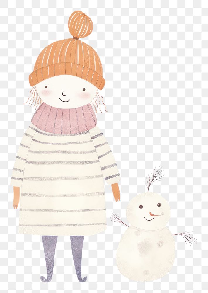 PNG Girl character in winter costume snowman white background representation. AI generated Image by rawpixel.