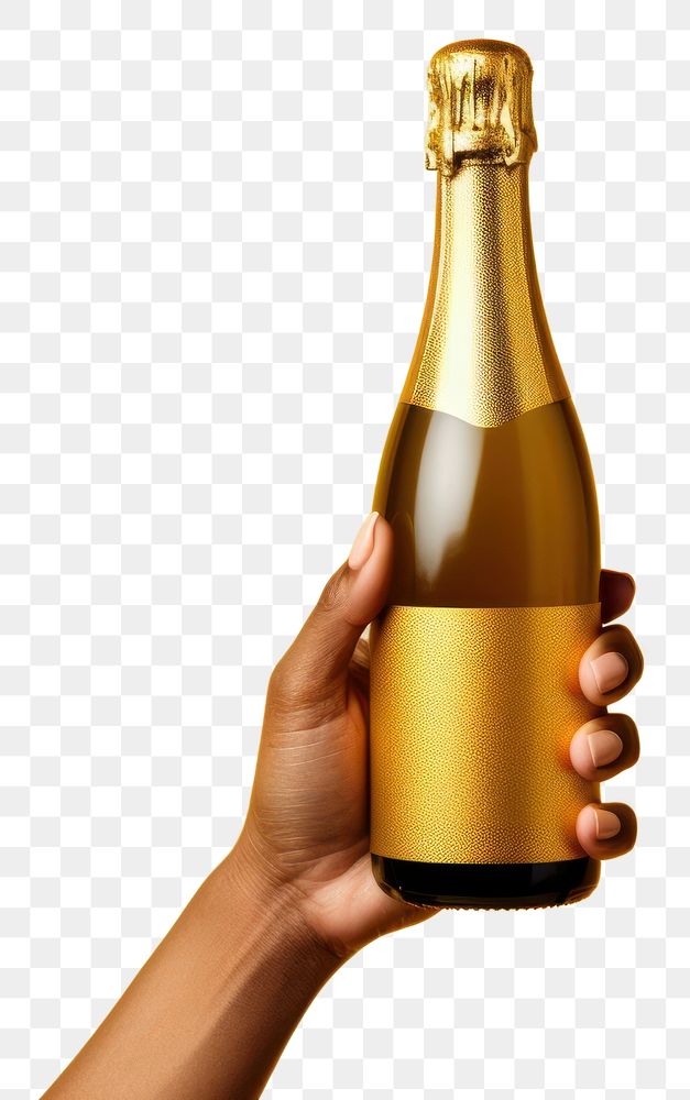 PNG  Champagne bottle holding drink beer. AI generated Image by rawpixel.