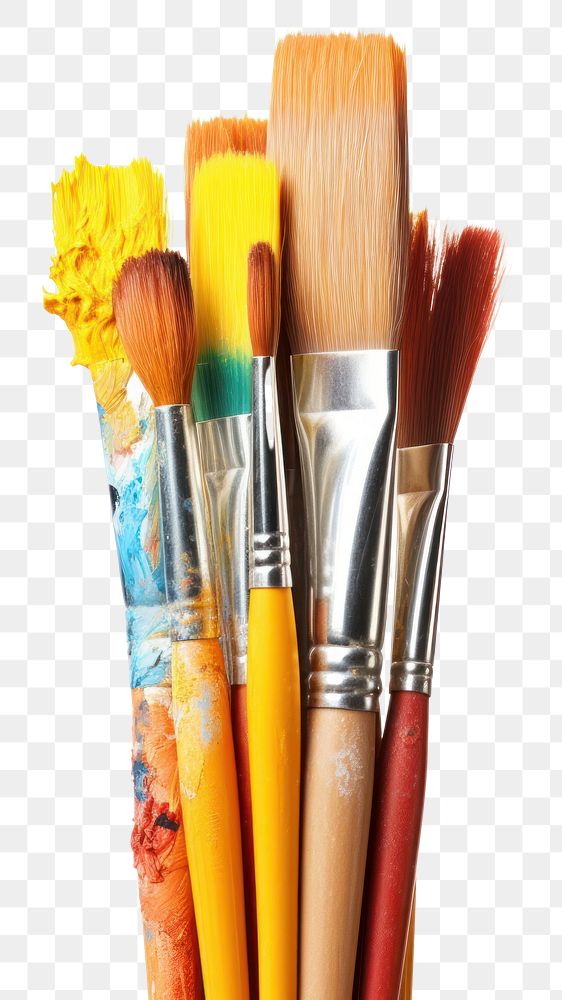 PNG Stack of color artist paint brushes tool white background paintbrush. AI generated Image by rawpixel.