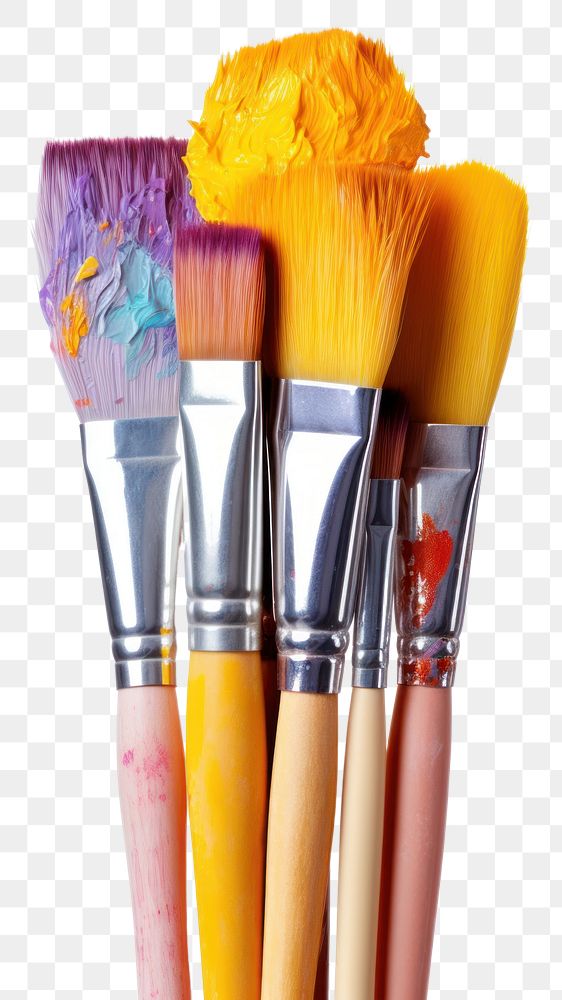PNG Stack of color artist paint brushes tool white background paintbrush. AI generated Image by rawpixel.