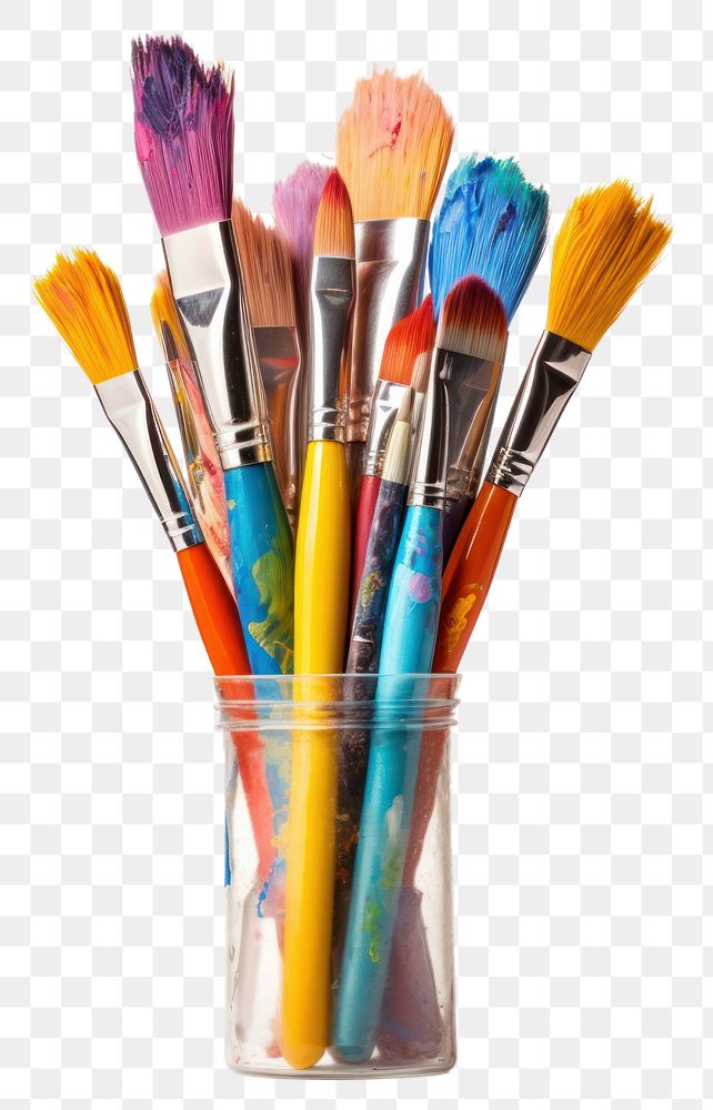 PNG Stack of color artist paint brushes tool white background arrangement. AI generated Image by rawpixel.