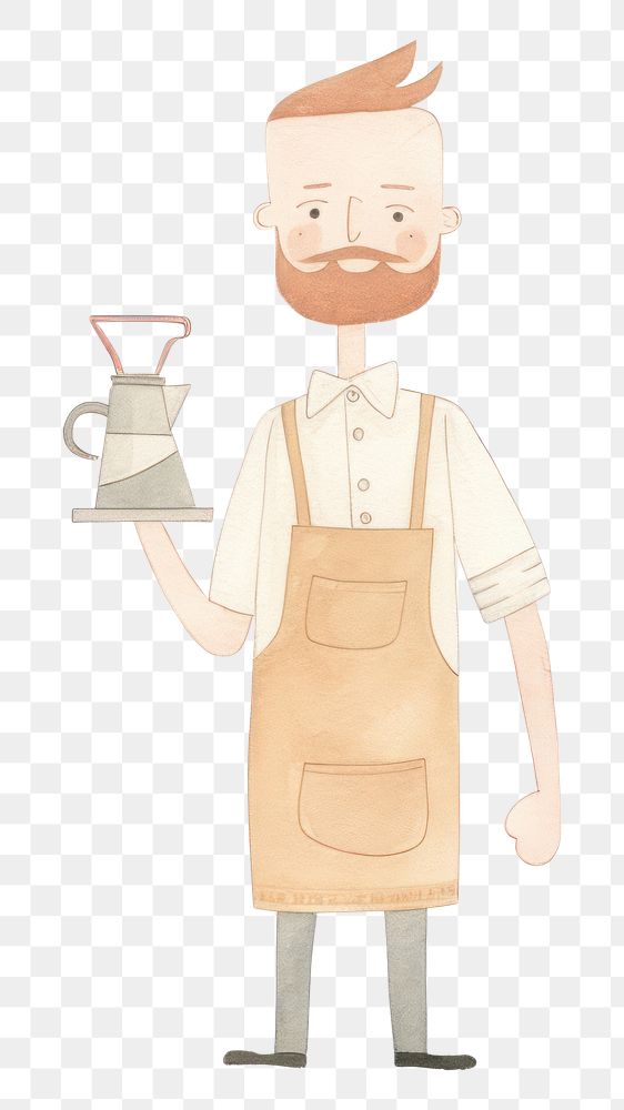 PNG Barista character apron white background happiness. AI generated Image by rawpixel.