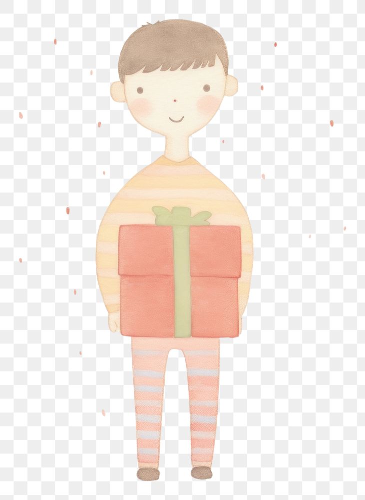 PNG Boy character holding gift box drawing sketch art. AI generated Image by rawpixel.