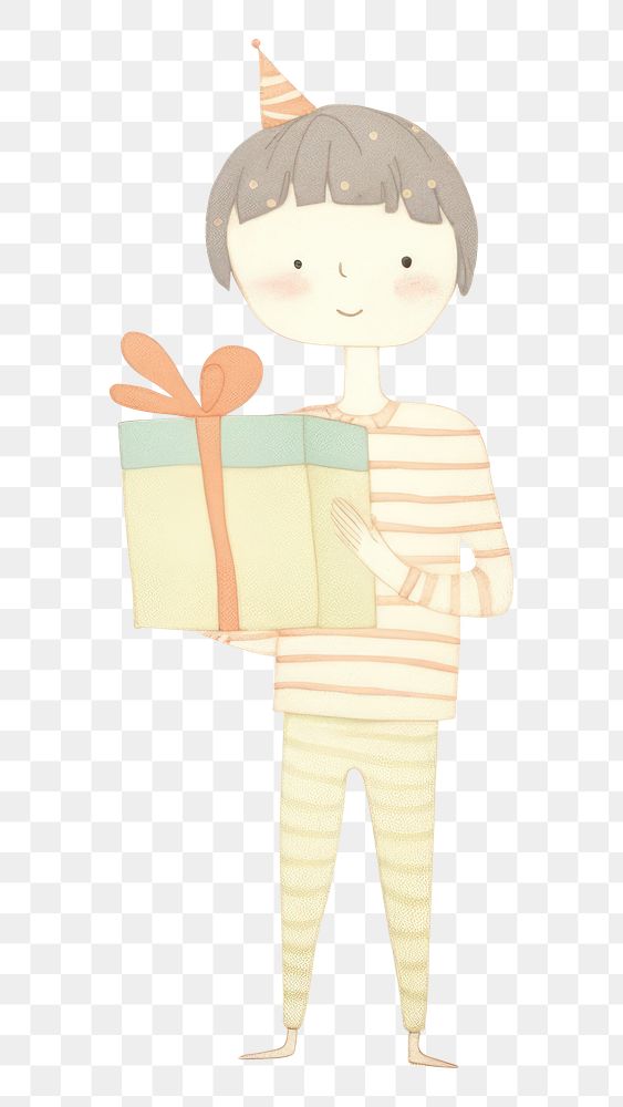 PNG Boy character holding gift box drawing sketch art. AI generated Image by rawpixel.
