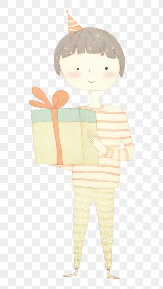 PNG Boy character holding gift box drawing sketch art. 