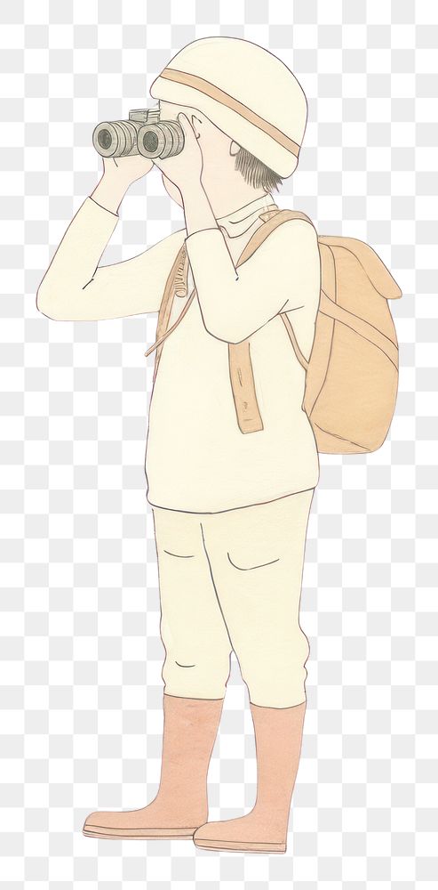 PNG Character holding binoculars drawing sketch white background. AI generated Image by rawpixel.