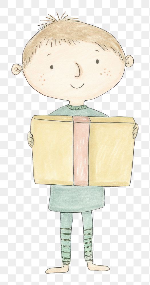 PNG Character holding gift box drawing sketch art. AI generated Image by rawpixel.