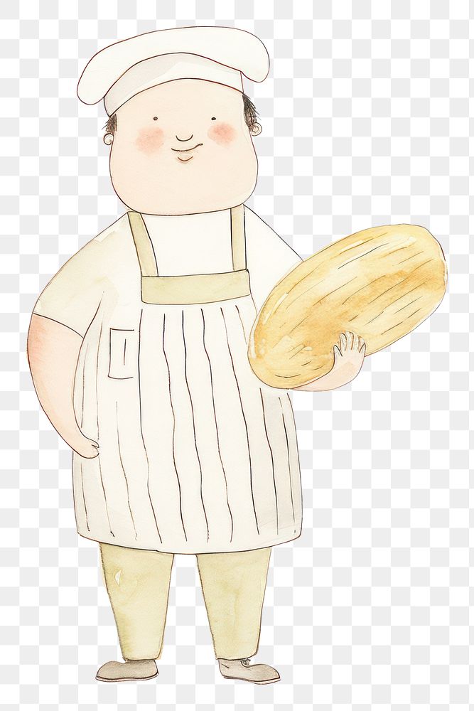 PNG Chef character holding bread cook white background standing. AI generated Image by rawpixel.