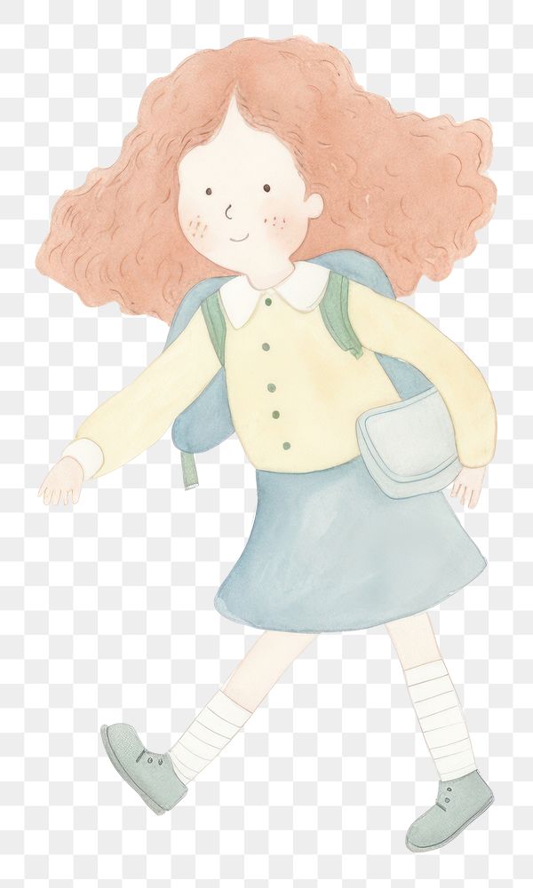 PNG Girl character back to school drawing sketch white background. AI generated Image by rawpixel.