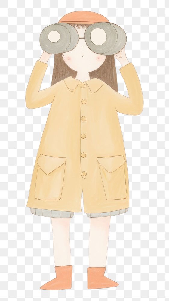 PNG Girl character holding binoculas child coat binoculars. AI generated Image by rawpixel.