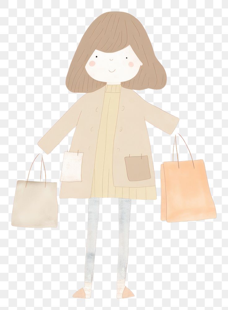 PNG Girl character shopping bag handbag white background. AI generated Image by rawpixel.