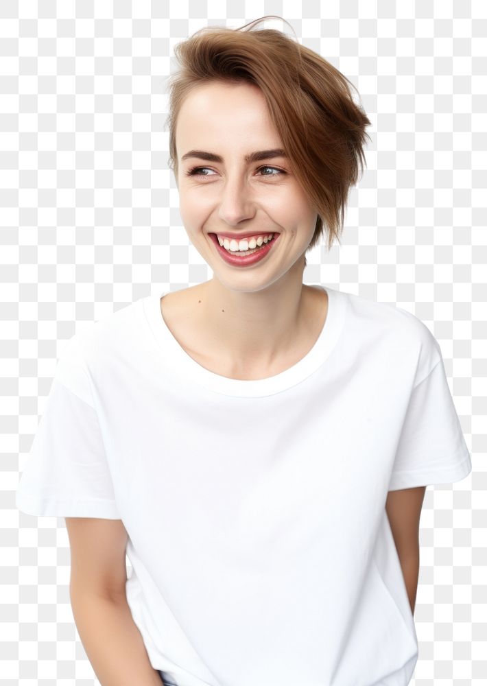 PNG  Woman t-shirt portrait smiling. AI generated Image by rawpixel.