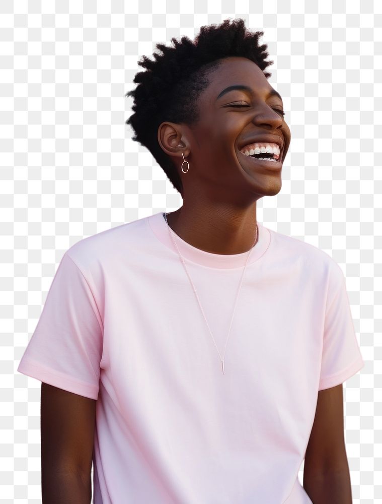 PNG  Teenage black boy laughing portrait t-shirt. AI generated Image by rawpixel.
