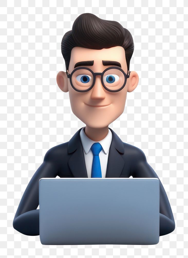 PNG Businessman on desk laptop computer cartoon