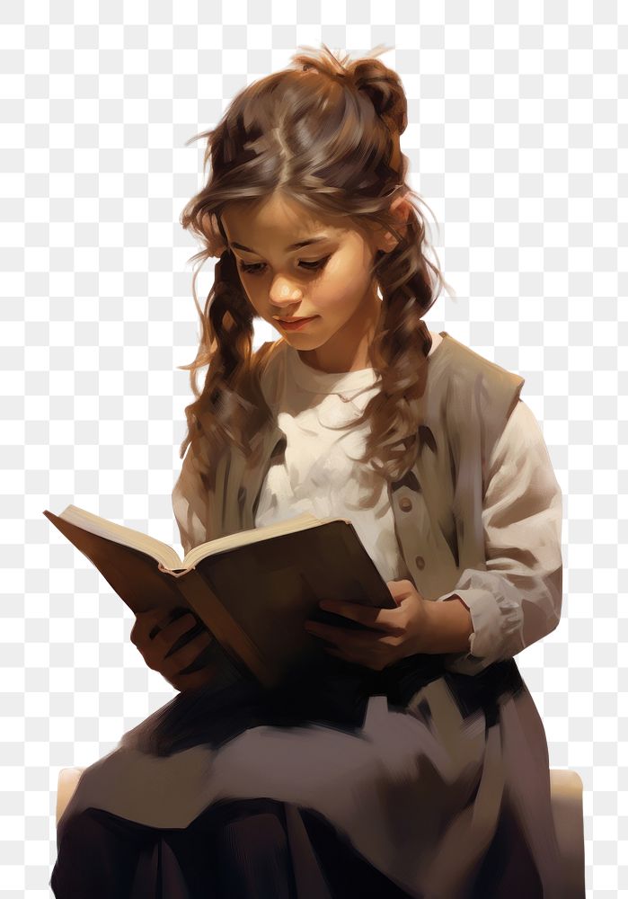 PNG Girl reading book publication education child. AI generated Image by rawpixel.