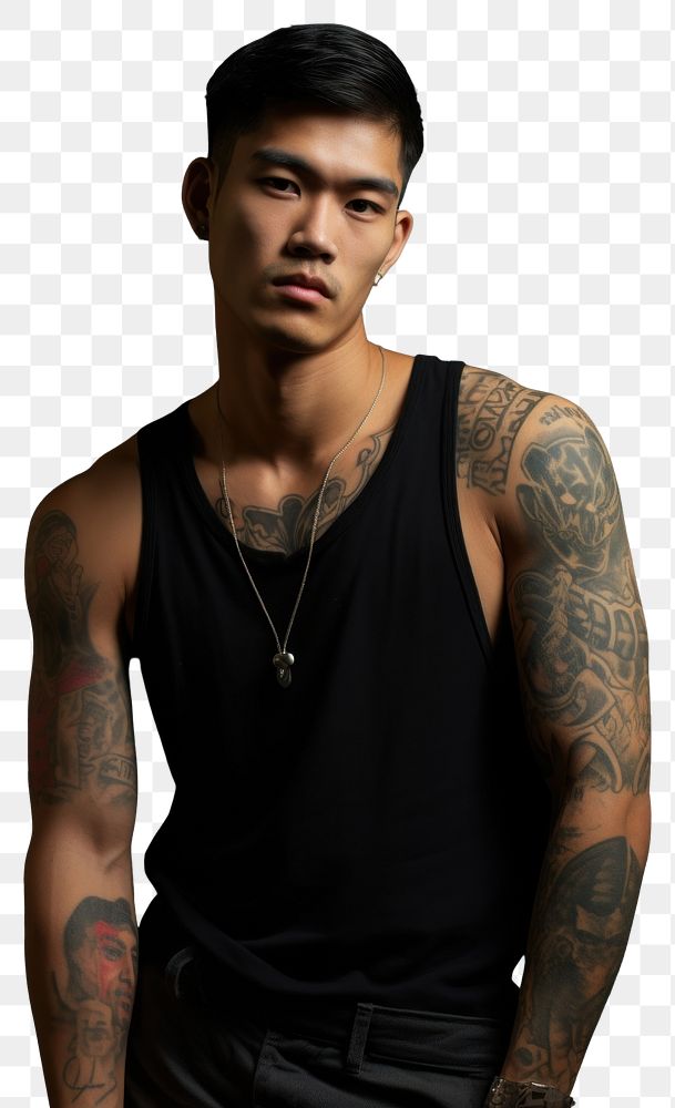 PNG Thai asian men tattoo necklace jewelry. AI generated Image by rawpixel.