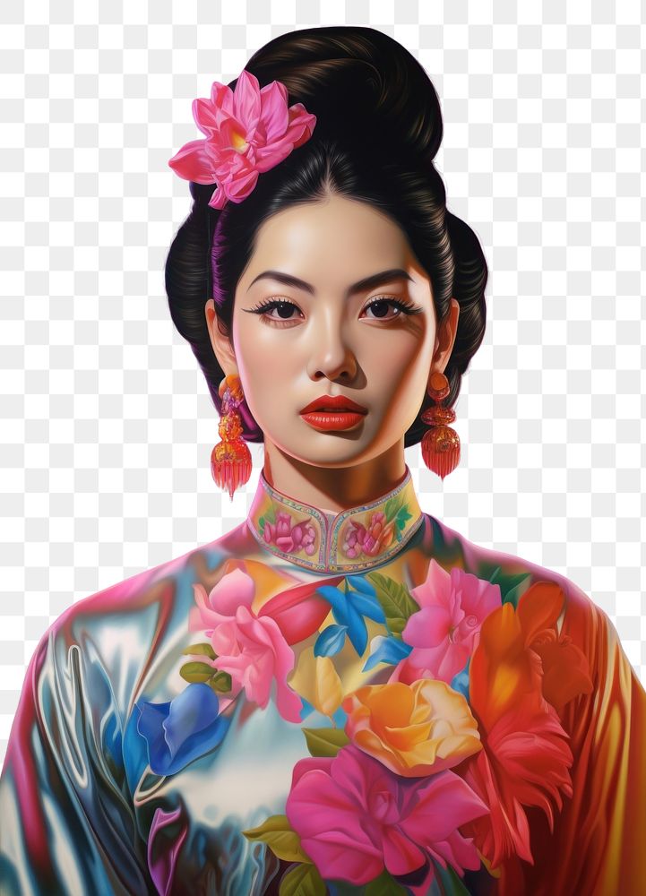 PNG Vietnamese woman portrait art painting. AI generated Image by rawpixel.