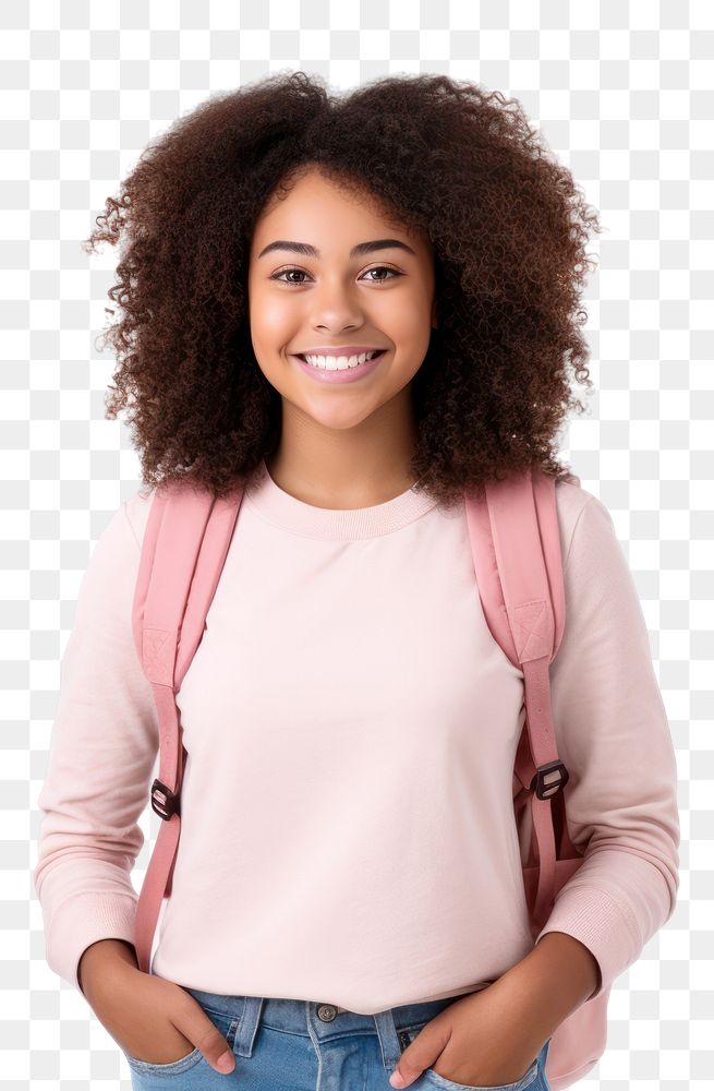 PNG African american teen girl portrait smiling sleeve. AI generated Image by rawpixel.