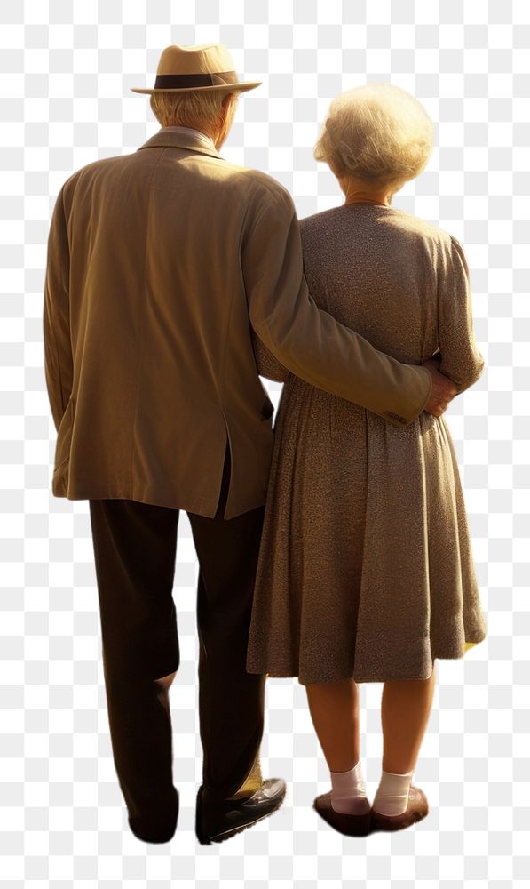 PNG  Old married couple landscape standing outdoors
