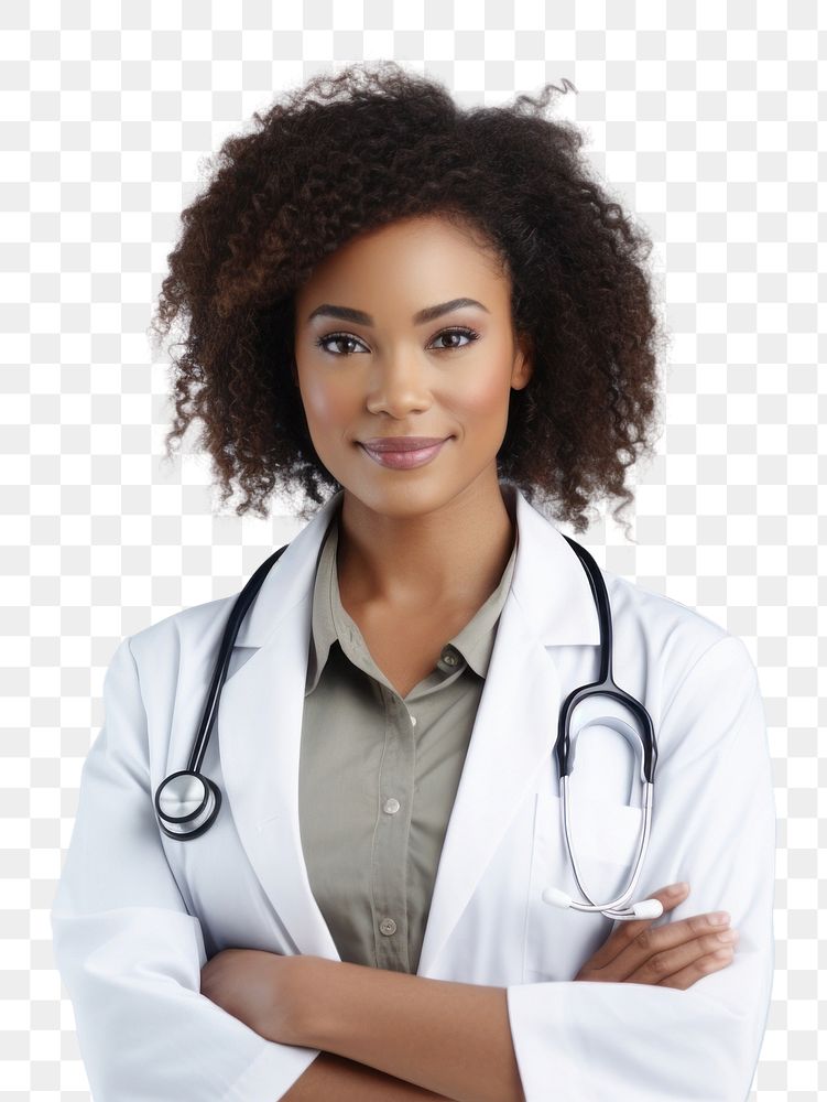 PNG Black woman simple looking doctor adult stethoscope physician. AI generated Image by rawpixel.