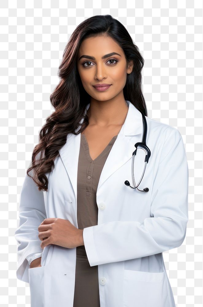 PNG Indian woman doctor white background stethoscope hairstyle