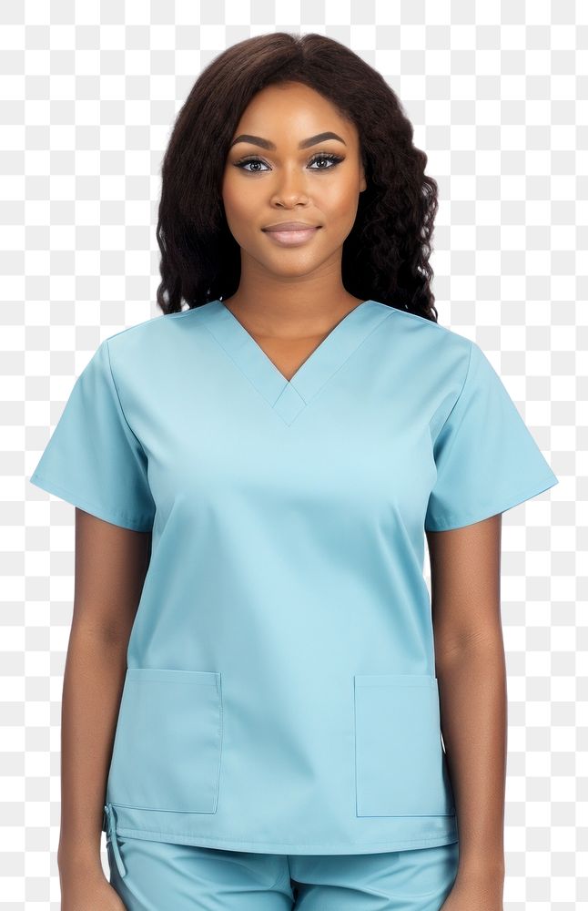 PNG  Female nurse t-shirt sleeve blouse. AI generated Image by rawpixel.