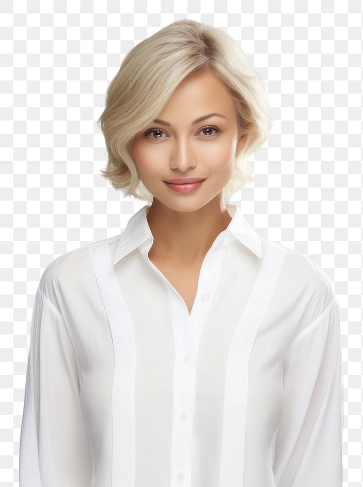 PNG Woman in white shirt portrait blouse adult. AI generated Image by rawpixel.
