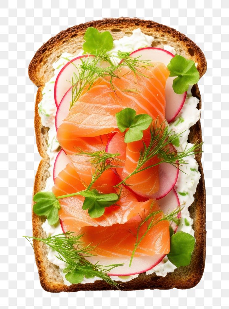 PNG Cottage cheese toast salmon bread food. AI generated Image by rawpixel.