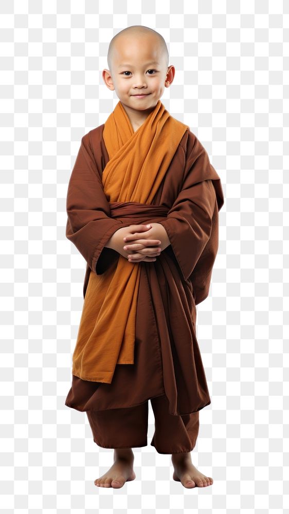 PNG A kid monk robe white background spirituality. AI generated Image by rawpixel.