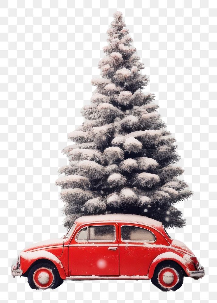 PNG A red car with a Christmas tree christmas decoration outdoors. AI generated Image by rawpixel.