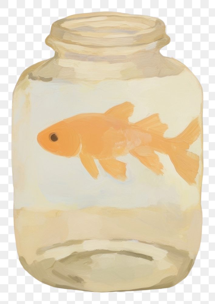 PNG  Gold fish in jar painting animal art. AI generated Image by rawpixel.