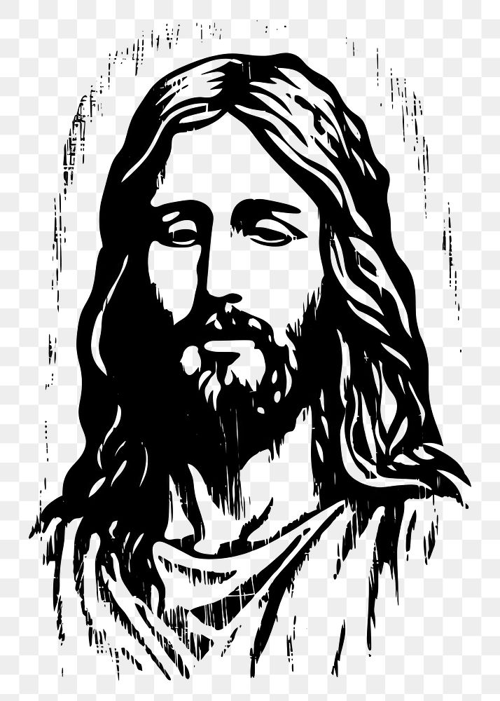 PNG Jesus portrait drawing stencil. AI generated Image by rawpixel.