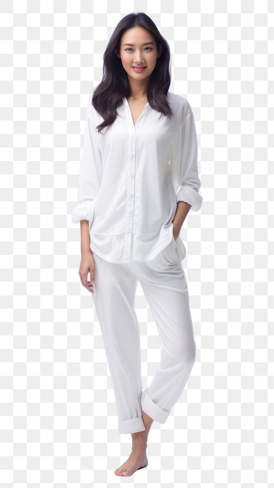 PNG  White pajamas standing fashion blouse. AI generated Image by rawpixel.