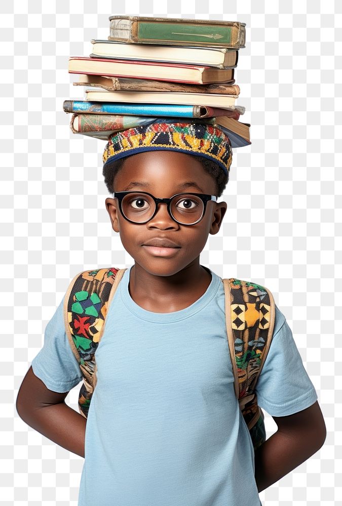 PNG African child with glasses book publication portrait. AI generated Image by rawpixel.
